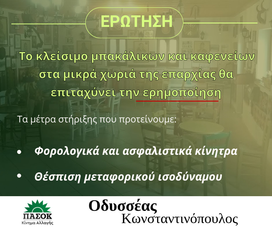 Οδυσσέας Κωνσταντινόπουλος: «Χωρίς το καφενείο και το παντοπωλείο, το χωριό μας έχει τελειώσει»