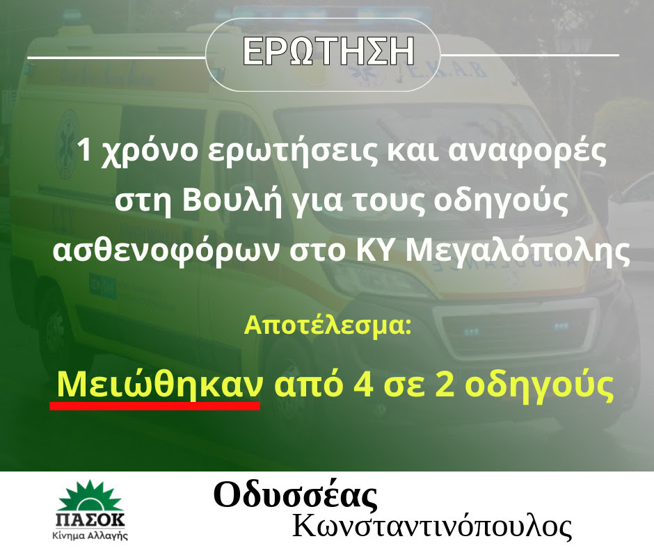 Νέα ερώτηση του Οδυσσέα Κωνσταντινόπουλου για το Κέντρο Υγείας Μεγαλόπολης